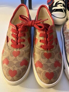 Coach Logo Heart Love Red Sneakers New 7.5 8.5 Rare